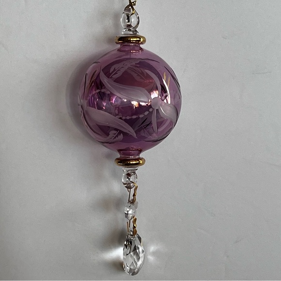 Fine Egyptian Glass Christmas Ornament 7.5” Pink Etched - Picture 10 of 13